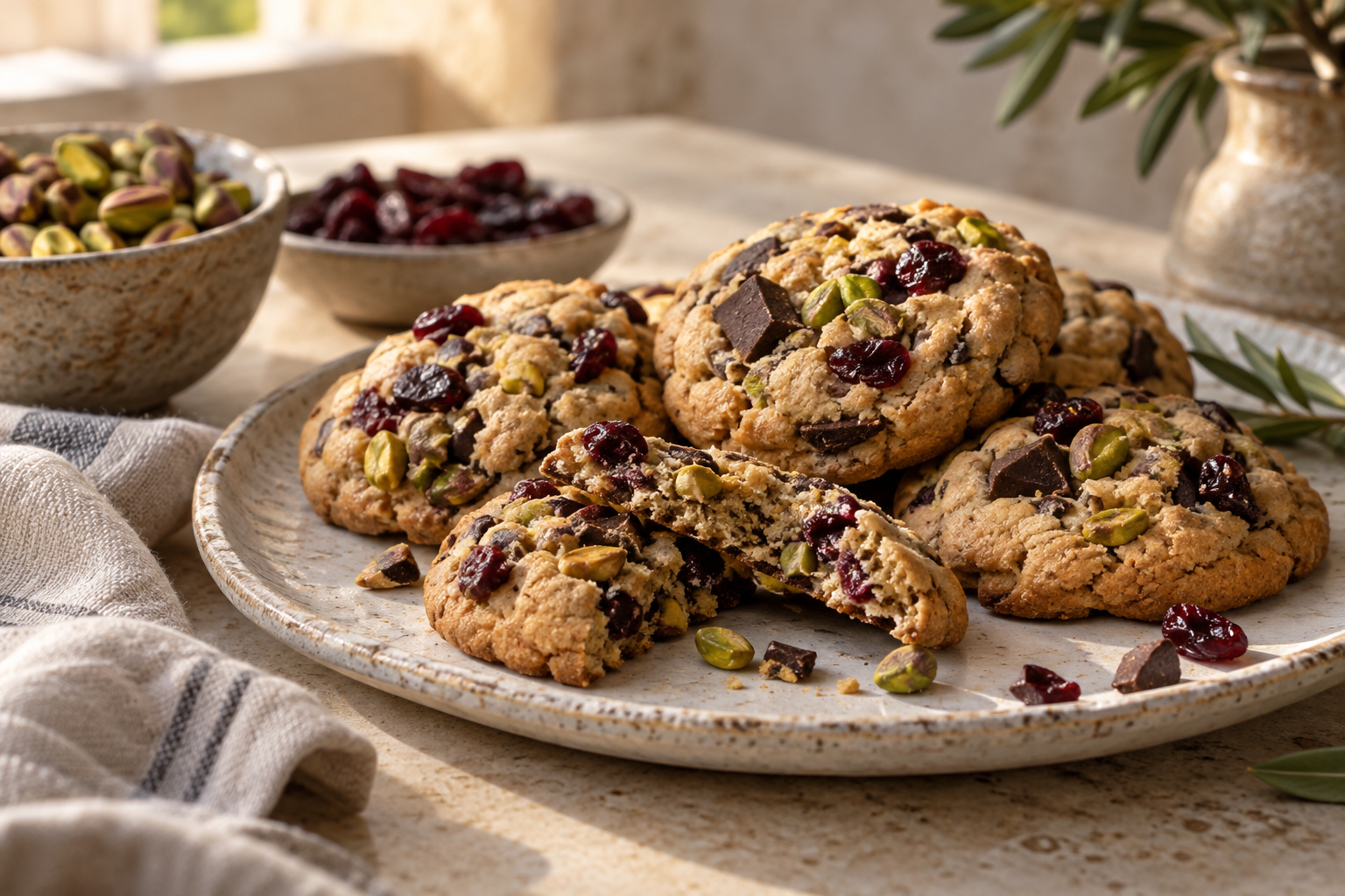 Chocolate and pistachio biscuits
